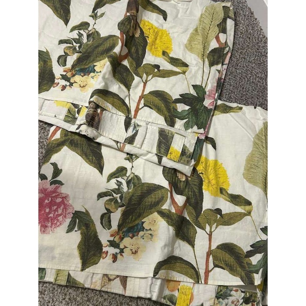 2 Pottery Barn Ashley Bird Cotton Curtain Panels 50x84 White Green Botanical